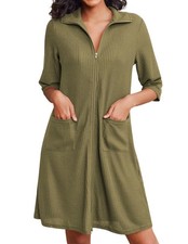 Ekouaer Zipper Robes for Women Waffle Knit Bathrobes Short Lightweight Knee L...