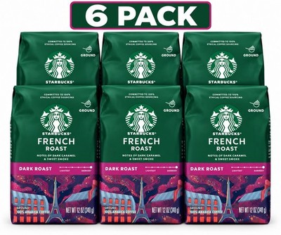 LOT OF 6 Starbucks French Roast, Ground Coffee, Dark Roast, 12 oz EACH