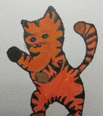 ACEO ATC painting ORIGINAL Whimsical ANIMALS Cat Hand Painted  Illustration 