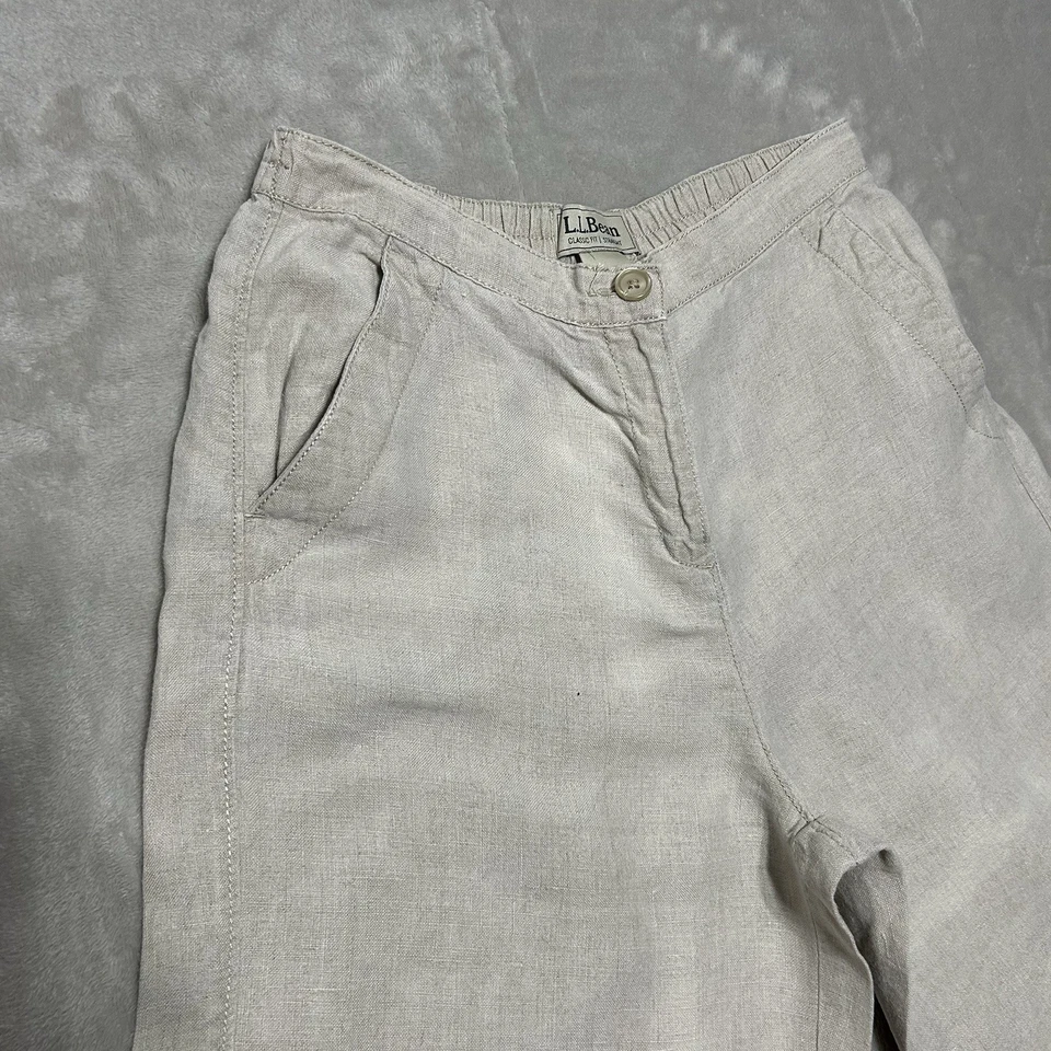 Pantalones Cortos L.L.Bean Bronceado Plisado Lino Para Mujer Talla 8 REG Calce Clásico Recto Foto 2 de 4