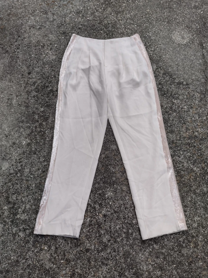 Calça de lantejoulas Cinq à Sept Ruthy travertino rosa crepe perna larga tamanho 14 nova com etiquetas - Imagem 3 de 4