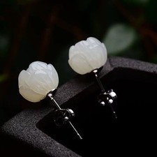Lotus Pod Vintage Simple Stud Earrings Chinese Style Silver Plated Jewelry