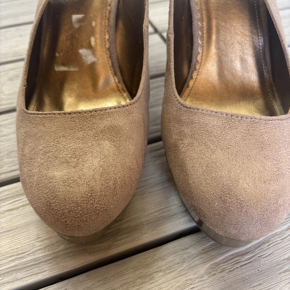 棕色麂皮绒斜坡高跟鞋,9 码 — 第 3/4 张图片