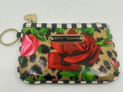 Betsey Johnson Leopard Print Floral Zippered Change Purse Wallet