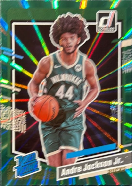 2023 Donruss Rated Rookies#210 Andre Jackson Jr. Green Laser Holo Bucks