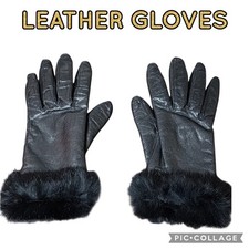 Elegant Soft Black Leather Gloves with Faux Fur Cuff Trim