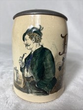 Antique Merkelbach & Wick German Beer Stein 0.5L Pewter Lid Verse Smoker