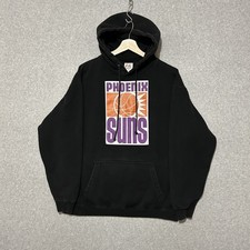 Vintage Phoenix Suns Hoodie Sweatshirt Mens L Black NBA Basketball Majestic 90s