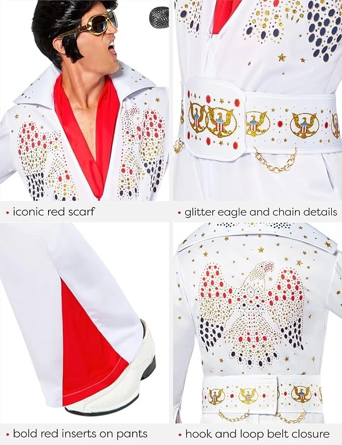 全新 红宝石 男式 豪华 阿罗哈猫王 服装 适用于主题派对和万圣节 尺寸 M — 第 3/4 张图片