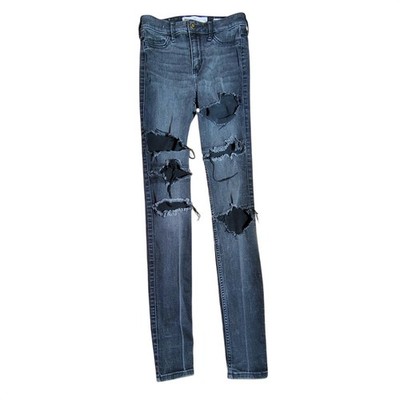 Hollister High Rise Super Skinny Jeans Black Distressed W24 L30 vamp grunge