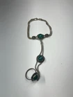 VINTAGE-Natural GREEN EMERALD 925 Sterling Silver  Bracelet & RING SZ 6 18.35 Gr