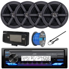 JVC Marine Bluetooth Receiver, 4x 6.5" 100W Boat Speakers w/Wire, Antenna, Cover