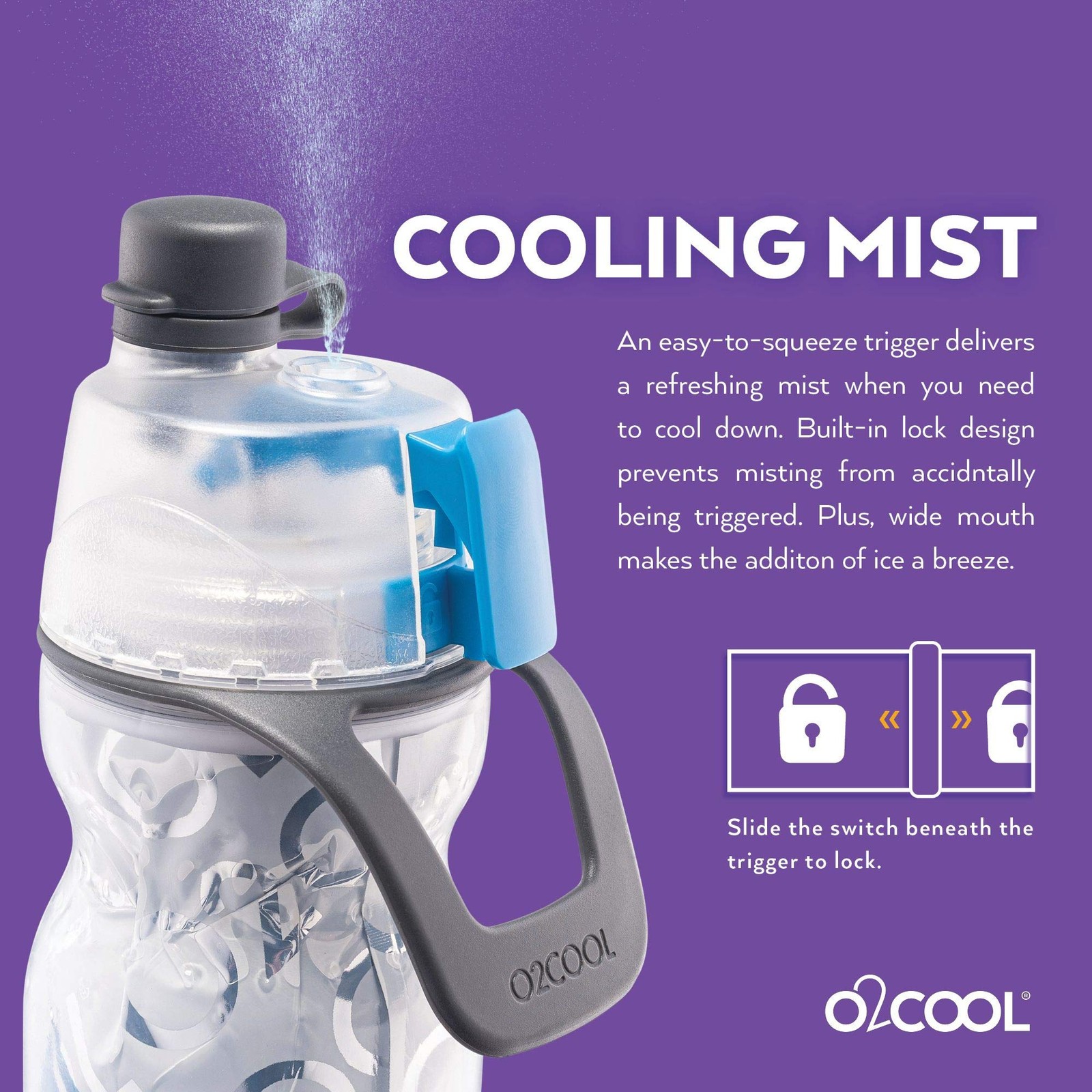 O2cool Arcticsqueeze Insulated Mist N Sip Water Bottle 20Oz Blue