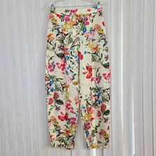 Zara M Ivory Vibrant Multicolor Botanical Floral Lightweight High Waist Pant