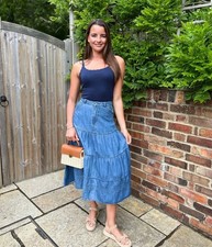 Ex M*S Per Una Marks Spencer Tiered Denim Midi Skirt Seconds