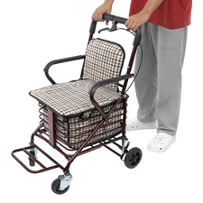 Rolling Walker w/Brakes for Senior, Foldable Shopping Cart with Seat for Seniors