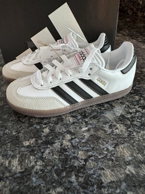 ADIDAS NEW SAMBA WHITE KIDS JUNIOR TEENS WHITE (IF1944) SOCCER UNISEX Sz 2 Shoes