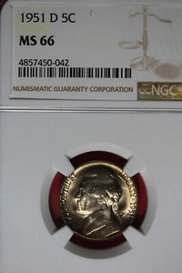 1951 D- NGC 5C MS66 JEFFERSON NICKEL #B48978