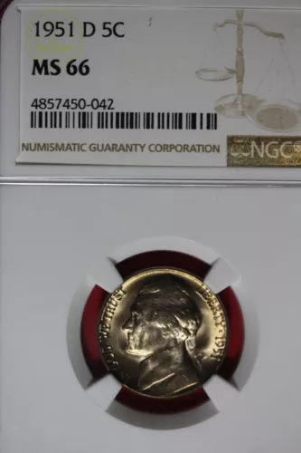 1951 D- NGC 5C MS66 JEFFERSON NICKEL #B48978