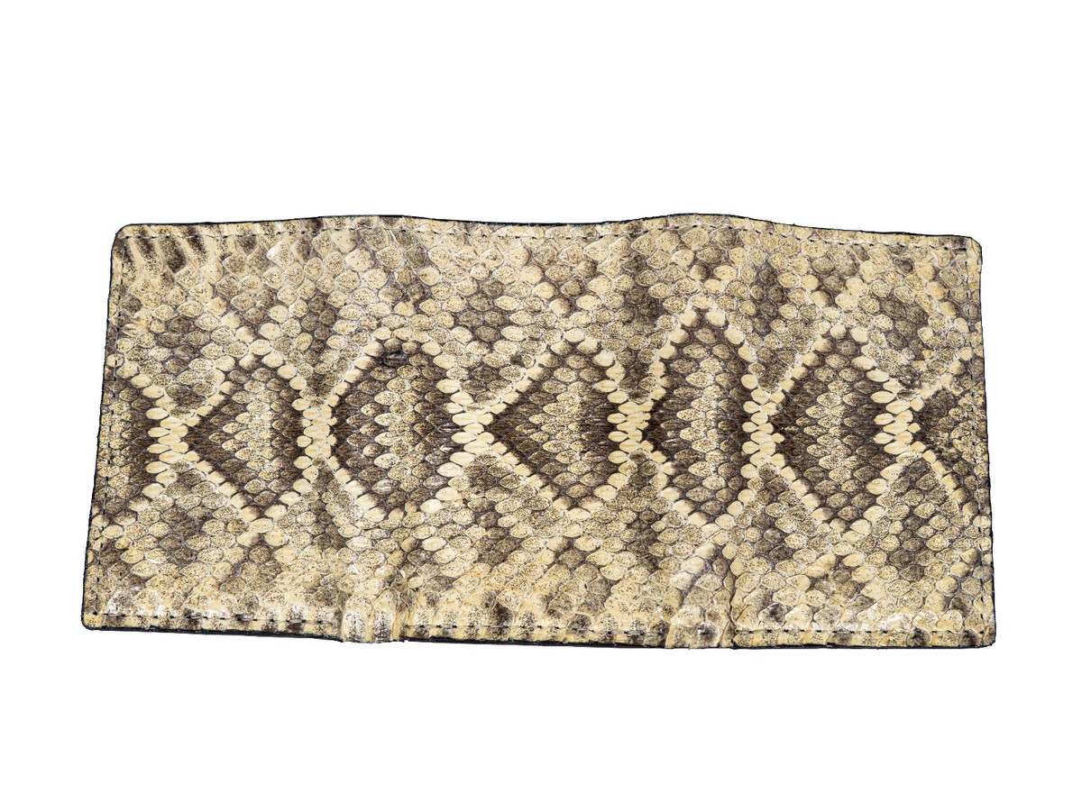 Real Eastern Diamondback Rattlesnake Skin Trifold Wallet