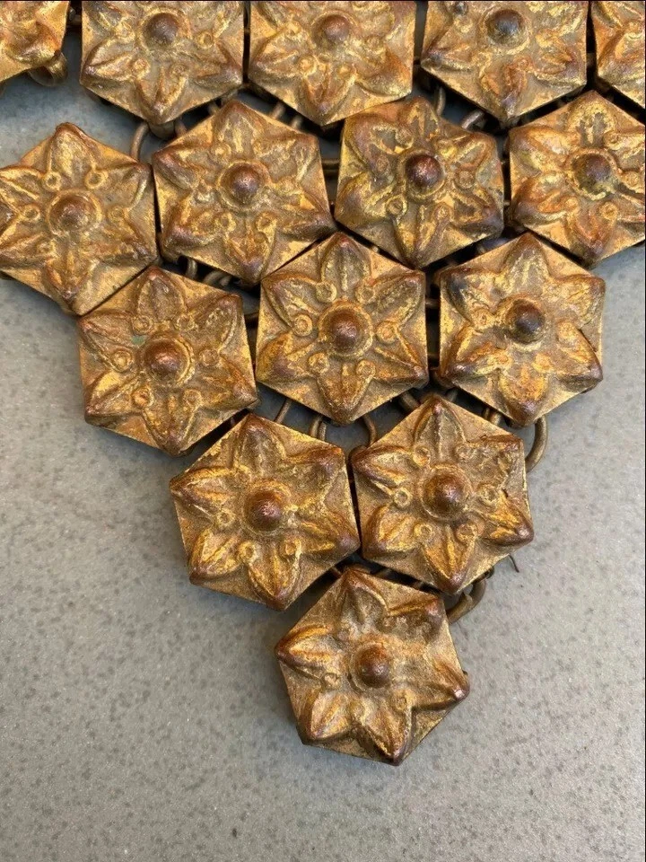 Ethnic Copper Gold Horse Antique Traditional Jewelry Accessory Flower Panel - Image 3 of 4