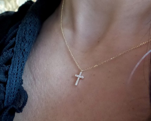 DIAMOND CROSS NECKLACE 14K GOLD 0.10CT NATURAL DIAMOND SI1 CLARITY G COLOR - Picture 4 of 9