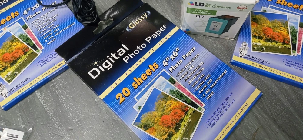 HP Photosmart 375 Compact Photo Printer 3 packs paper 2 ink cartridges Bundle
