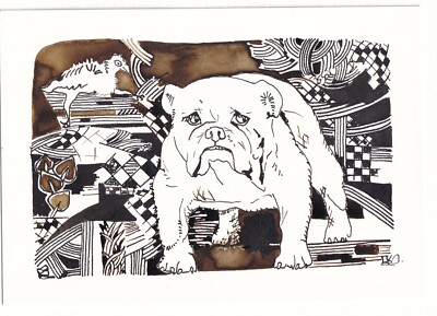 Bulldog And Bird. Limited Edition Artist Proof Archival Print. 4 X 6