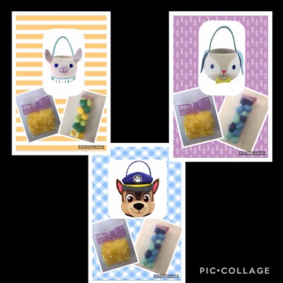 NWT LLAMA Bunny Paw Patrol Plush Easter Basket Tassels Spritz Grass Eggs Set 