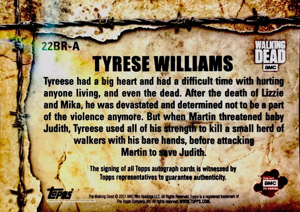 Tarjeta autógrafa Topps Walking Dead On Demand Chad L. Coleman As Tyreese Blood 1/1 Foto 4 de 4