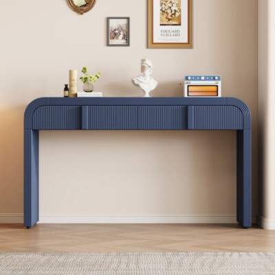 Unique Modern Rounded Silhouette Desk Dressing Table Console Table w/ 2 Drawers
