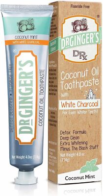 Dr Ginger's White Charcoal Toothpaste 4Oz Coconut Mint Organic Whitening Care