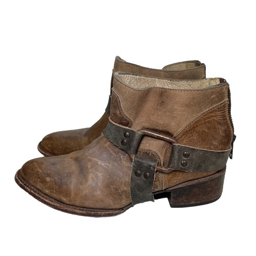 Freebird by Steven Phlow 7M Distressed Leather Biker Cowboy Harness Ankle Boots