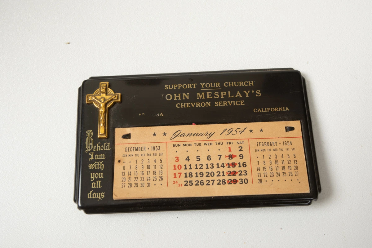 John Mesplay's Chevron Service Calendar 1954 (B5B) Mariposa California  Crucifix | eBay