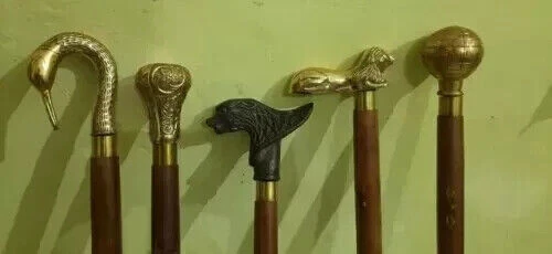 Lot of 5 Pcs Antique Brass Walking Stick Different Handle Wooden Cane Victorian - Image 3 of 4