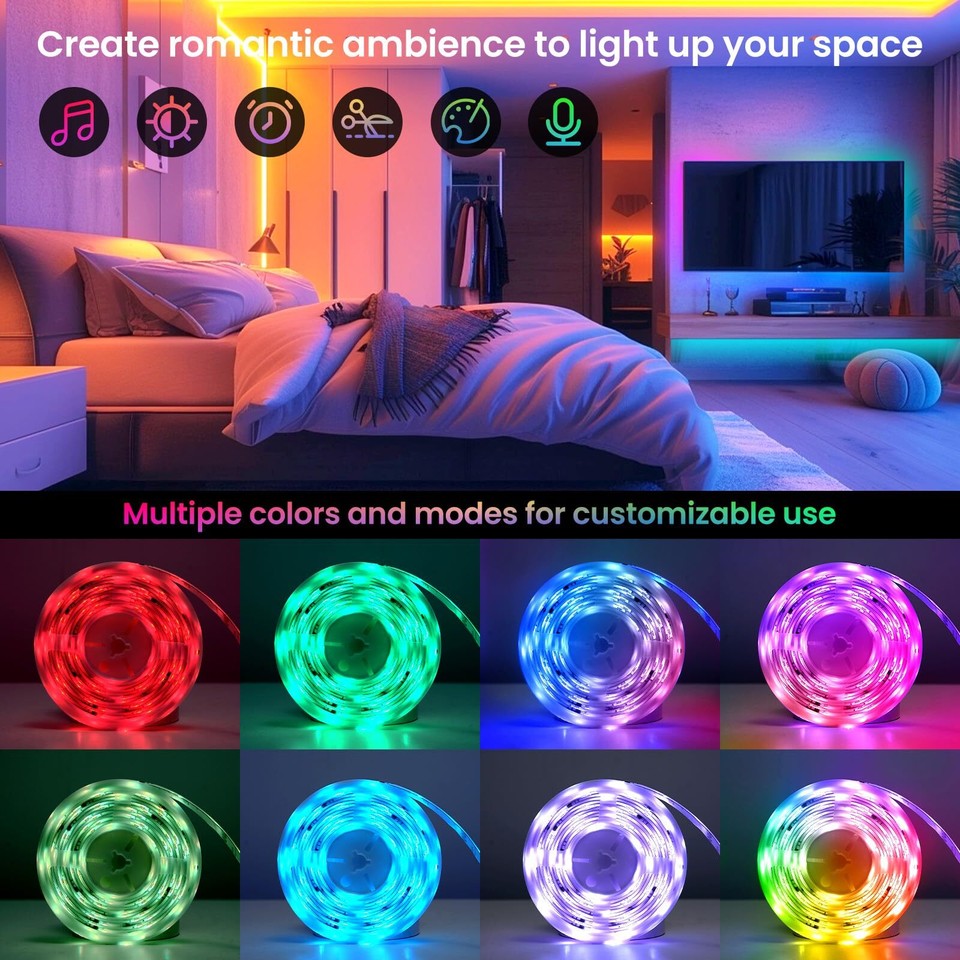 LED Lights for Bedroom 6.6ft, Smart RGB+IC LED Strip Lights with App