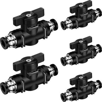 5 Pcs 1/4'' X 1/4'' OD Push to Connect Pneumatic Ball Valve PVC Air Flow Control V