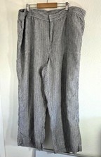 Caslon Women Gray Striped Wide Leg 100 Linen Blend Pants