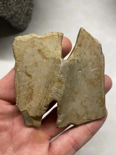 MLC s8404 3 1/4” Banded Slate Double Notch Wing Bannerstone Ohio Stone Artifact