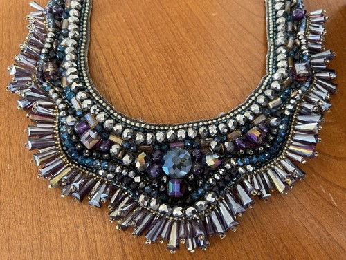 CHICO'S "Ursala" Statement Bib Necklace Blue Purple Glass Diamond Rhinestone