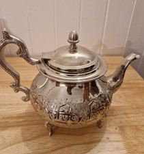 Vintage Ornate Embossed Morrocan Silver Plated Tea Pot