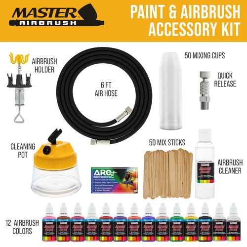 12 Farben Airbrush Farbe & Zubehör Set Reinigung Topf Halter Schlauch Quick-Connect - Bild 2 von 5