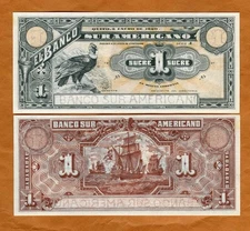 Ecuador, 1 Sucre, 1920, P-S251, UNC Andean Condor, Sailboat