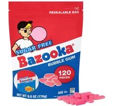 Bazooka Sugar-Free Bubble Gum Pellets Bag - 120 Count Bulk Gum, Original Flavor