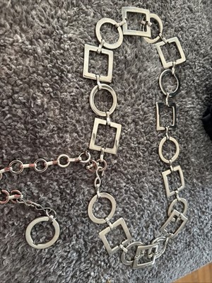 2000s Y2K Silver Metal Chunky Square & Circle Adj Boho Chain  display picture 1
