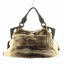 Cartier Marcello De Sm L1000932 Handbag Rabbit Fur Leather Logo Charm Gray White