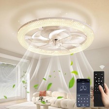 Image of Modern 48CM Smart Ceiling Fan with LED Light, 6-Speed, Quiet, Dimmable