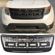 Matte Black Front Grille Fits For 2011 - 2015 Ford Explorer Bumper Grill Wlight