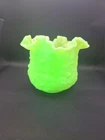 Fenton Uranium custard satin lime green Ruffled Vase SEE PICS