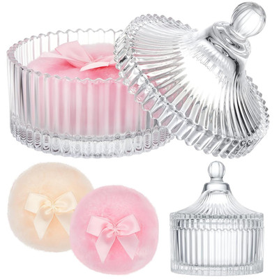 Tioncy 3 Pcs Large Body Powder Puff and Container Powder Container with Puff Cry
